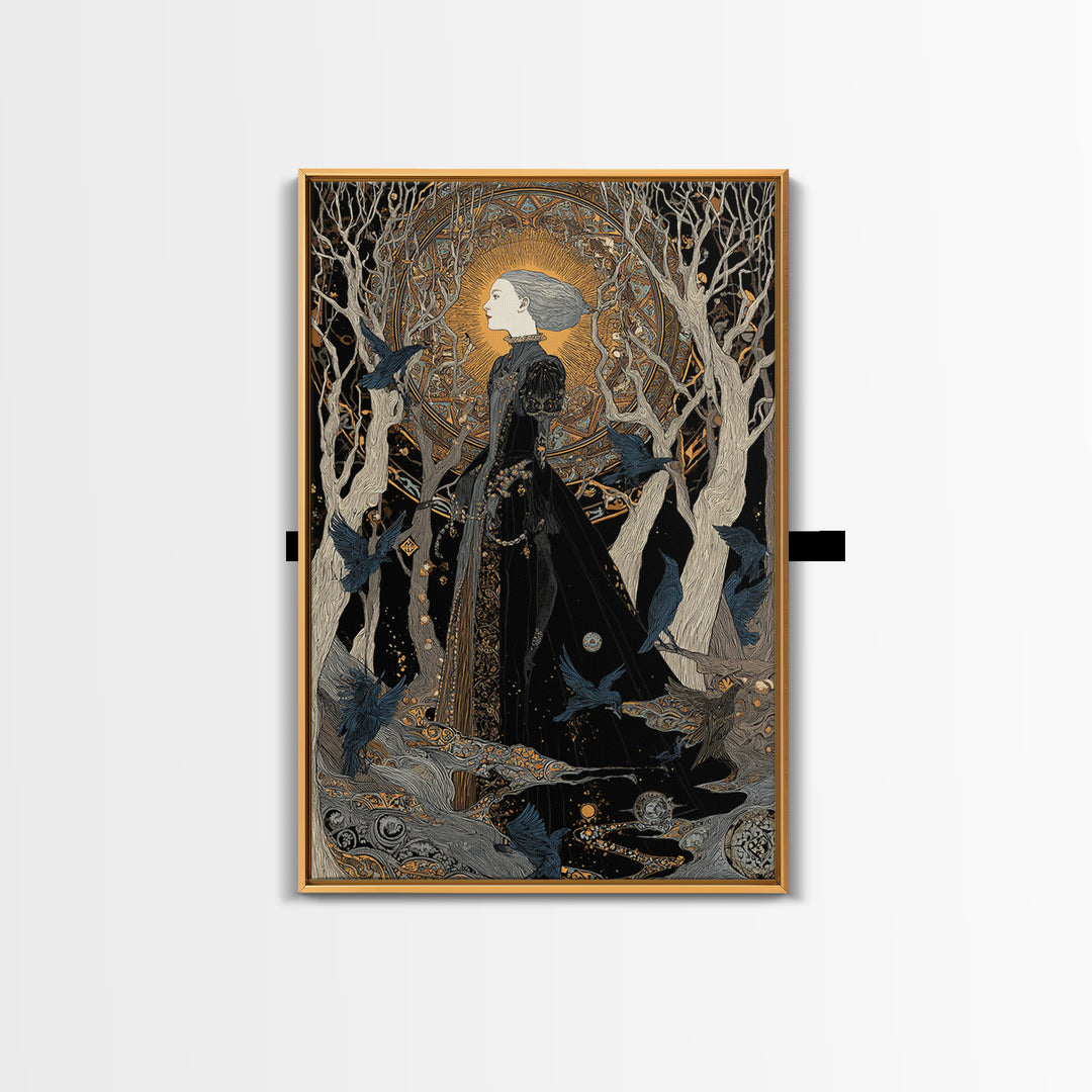 The Witch'S Forest, Stained Glass Gothic Art, Vertical Wall Art, Dark Halloween Decor, Framed Canvas Print, Halloween Wall Art