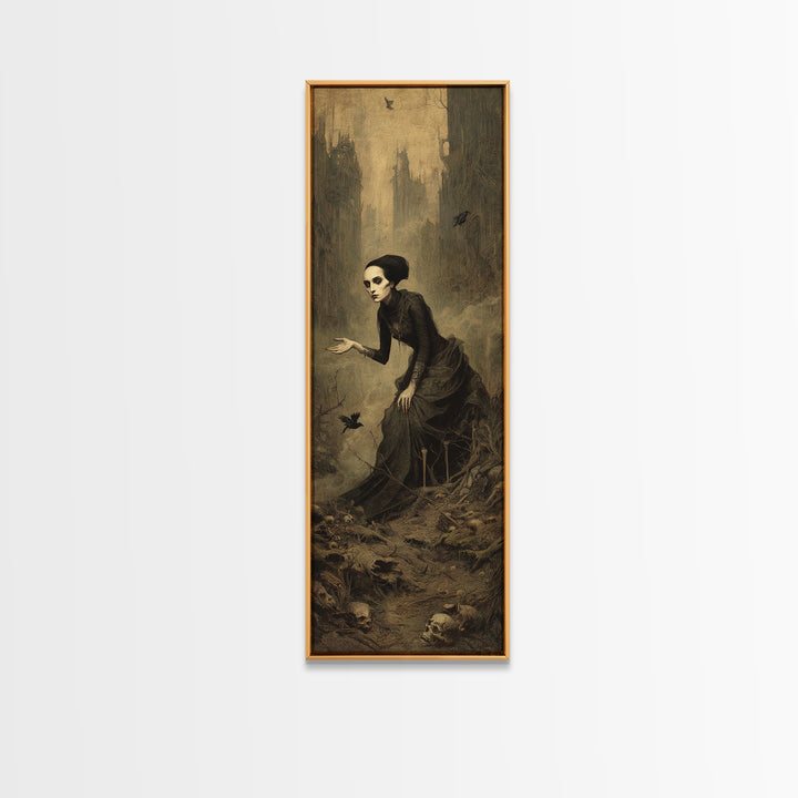 The Witch'S Forest, Surreal Apocalyptic Art, Tall Narrow Wall Art, Gothic Horror Wall Art, Framed Canvas Print, Halloween Wall Art