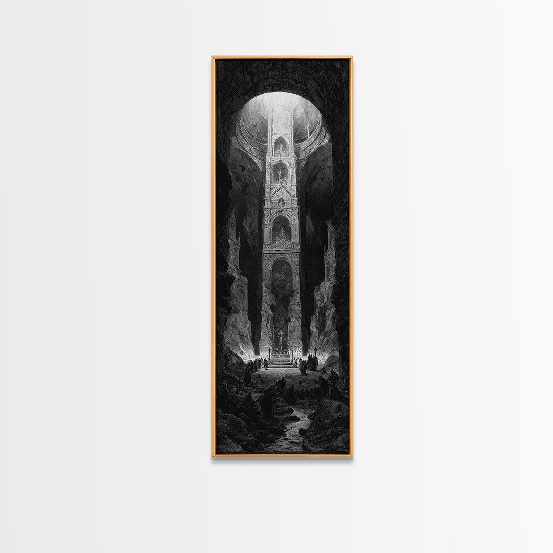 The Forgotten Crypt, Gothic Engraving Art, Tall Narrow Wall Art, Gothic Horror Wall Art, Framed Canvas Print, Halloween Wall Art