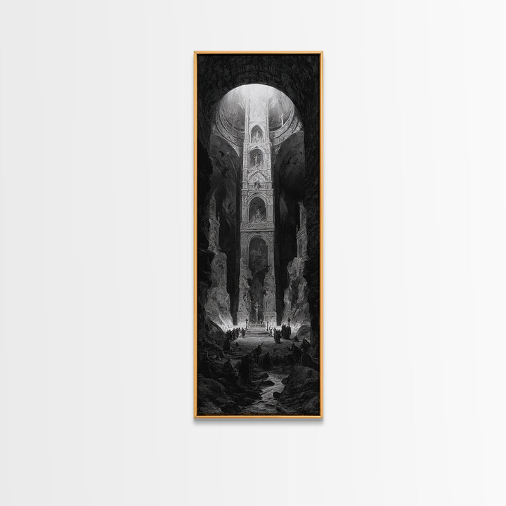 The Forgotten Crypt, Gothic Engraving Art, Tall Narrow Wall Art, Gothic Horror Wall Art, Framed Canvas Print, Halloween Wall Art