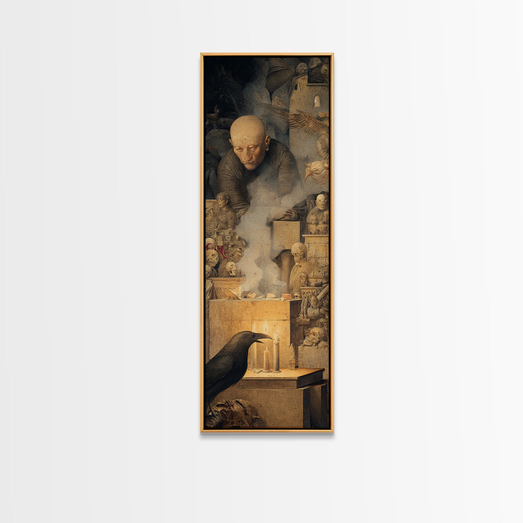 The Forgotten Crypt, Medieval Grotesque Art, Tall Narrow Wall Art, Macabre Wall Art, Canvas Print, Halloween Wall Art