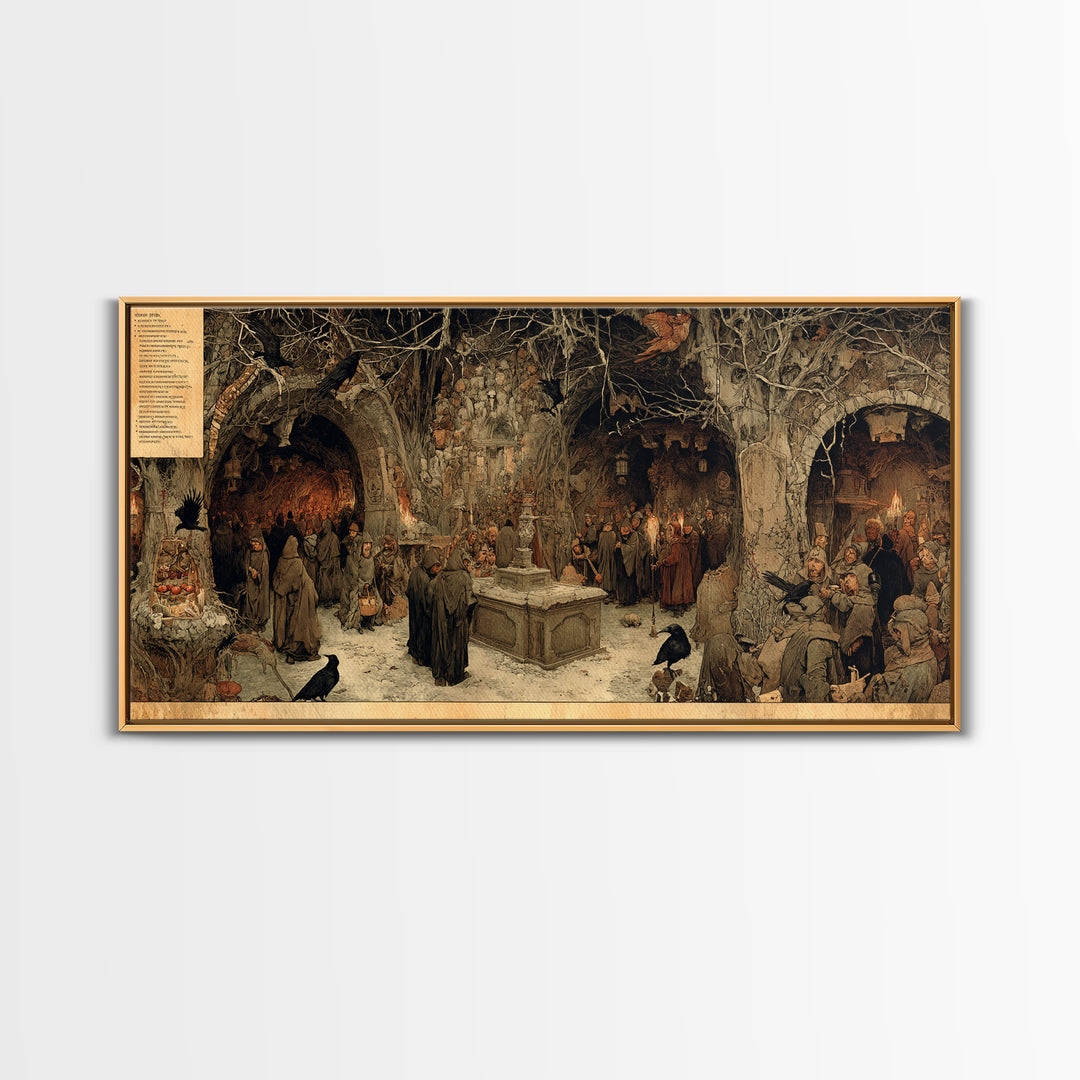 The Forgotten Crypt, Northern Renaissance Horror, Wide Panoramic Art, Gothic Horror Wall Art, Canvas Print, Halloween Wall Art