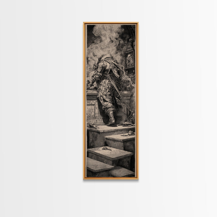 The Forgotten Crypt, Renaissance Engraving Art, Tall Narrow Wall Art, Dark Halloween Decor, Canvas Print, Halloween Wall Art