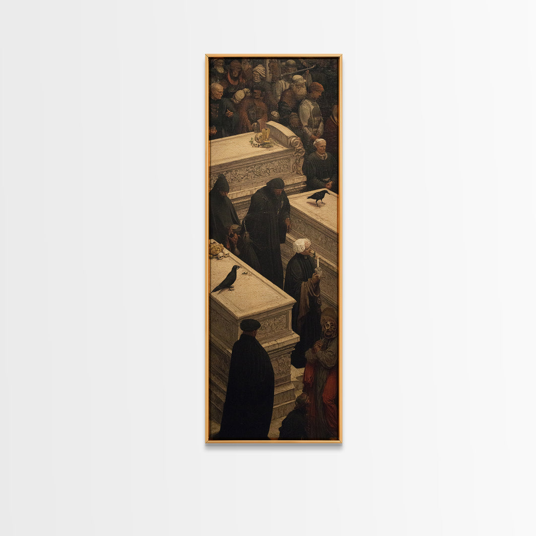 The Forgotten Crypt, Danse Macabre Art, Tall Narrow Wall Art, Macabre Wall Art, Framed Canvas Print, Halloween Wall Art
