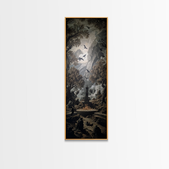 The Forgotten Crypt, Baroque Witchcraft Art, Tall Narrow Wall Art, Dark Halloween Decor, Canvas Print, Halloween Wall Art