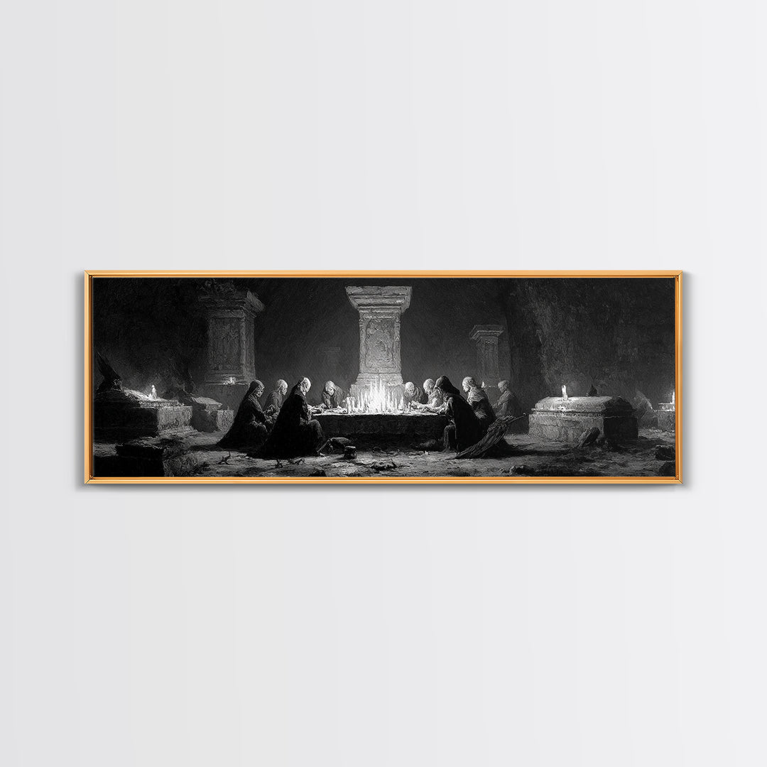 The Forgotten Crypt, Dark Romantic Horror Art, Extra Wide Wall Art, Dark Fantasy Wall Art, Canvas Print, Halloween Wall Art