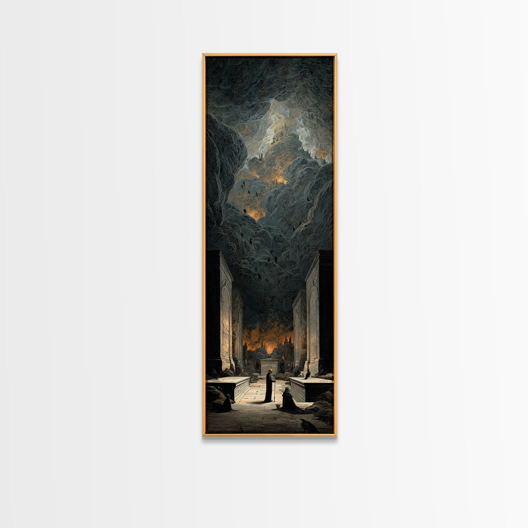 The Forgotten Crypt, Apocalyptic Romantic Art, Tall Narrow Wall Art, Macabre Wall Art, Framed Canvas Print, Halloween Wall Art