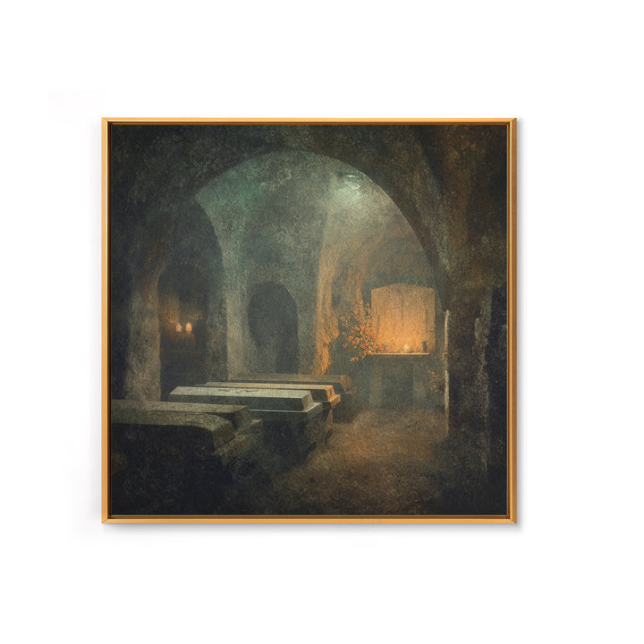 The Forgotten Crypt, Symbolist Dream Art, Square Wall Art, Macabre Wall Art, Canvas Print, Halloween Wall Art, Dark Fantasy Art