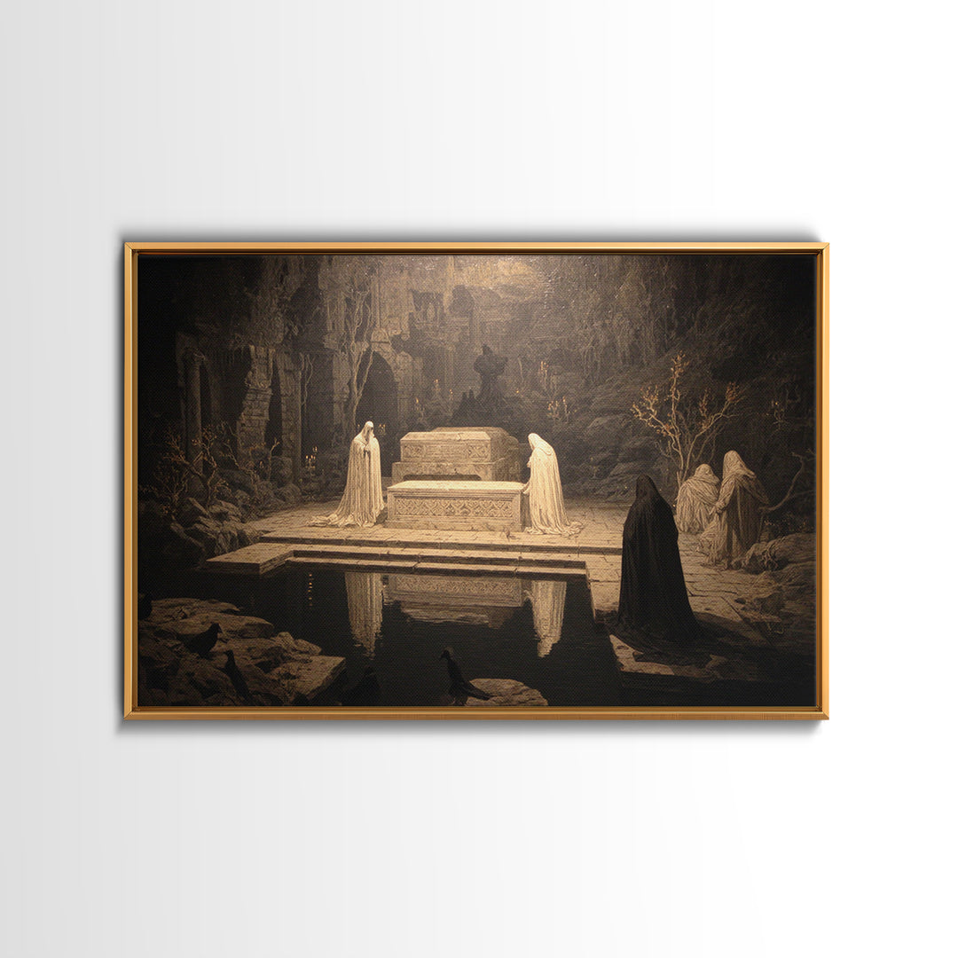 The Forgotten Crypt, Symbolist Gothic Landscape, Landscape Wall Art, Dark Halloween Decor, Canvas Print, Halloween Wall Art
