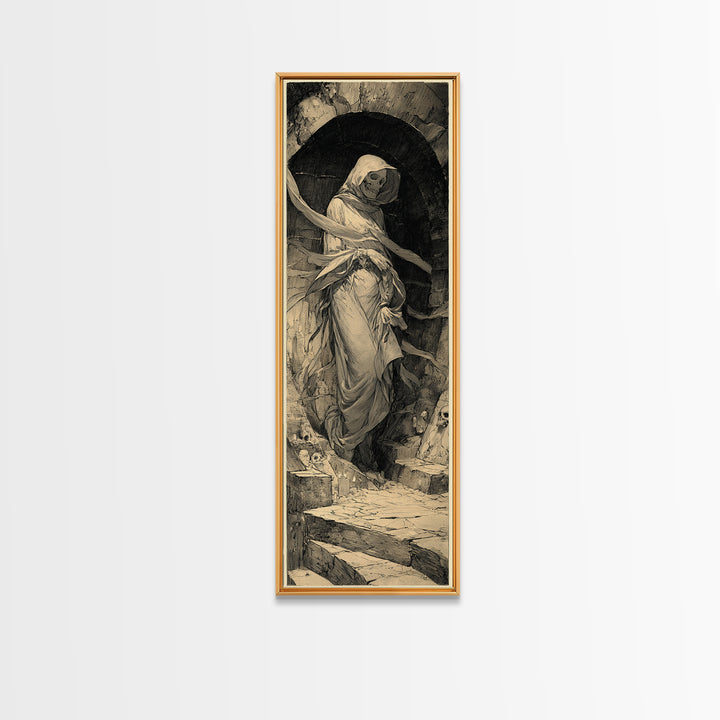 The Forgotten Crypt, Decadent Gothic Art, Tall Narrow Wall Art, Dark Fantasy Wall Art, Canvas Print, Halloween Wall Art