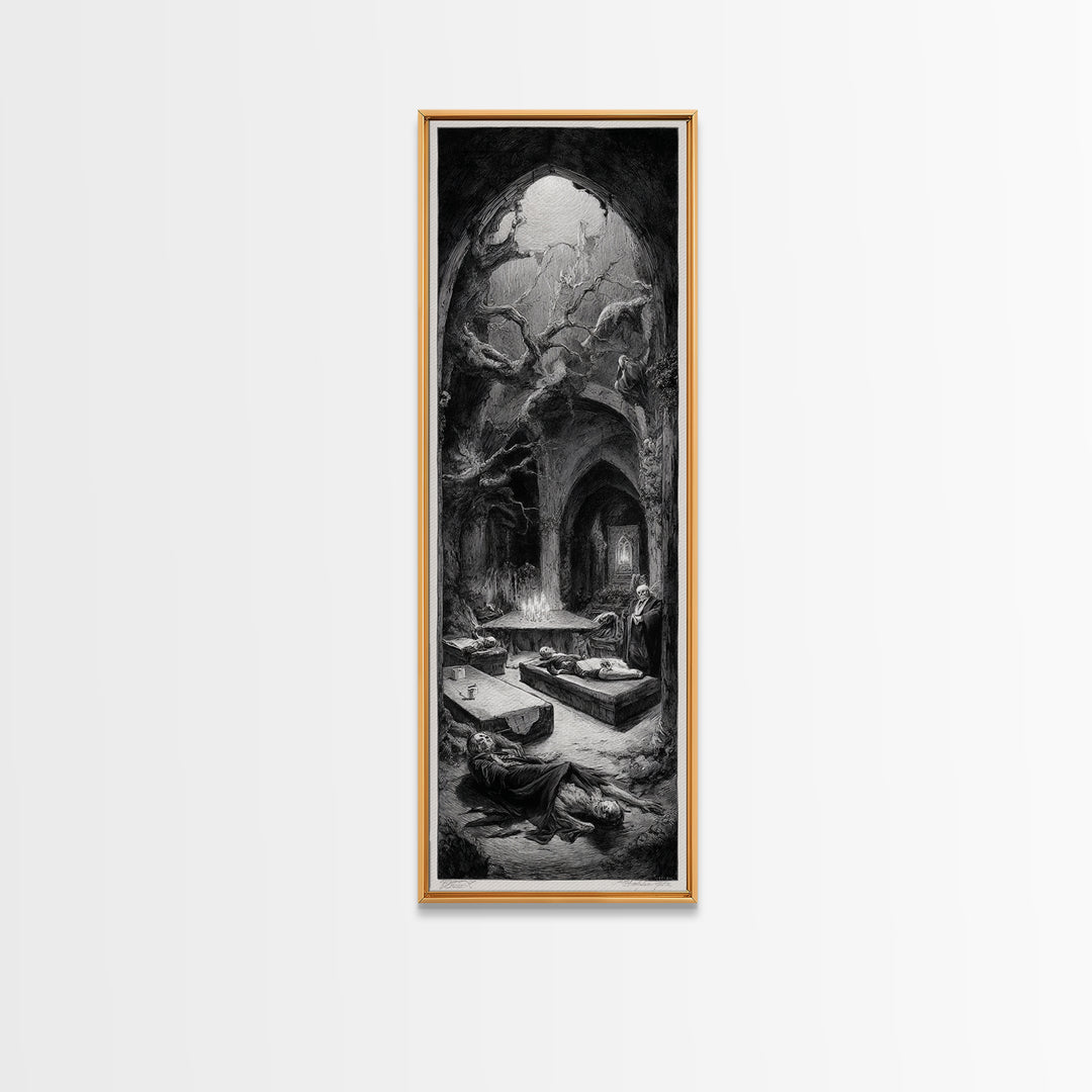 The Forgotten Crypt, Expressionist Nightmare Art, Tall Narrow Wall Art, Dark Halloween Decor, Framed Canvas Print, Halloween Wall Art