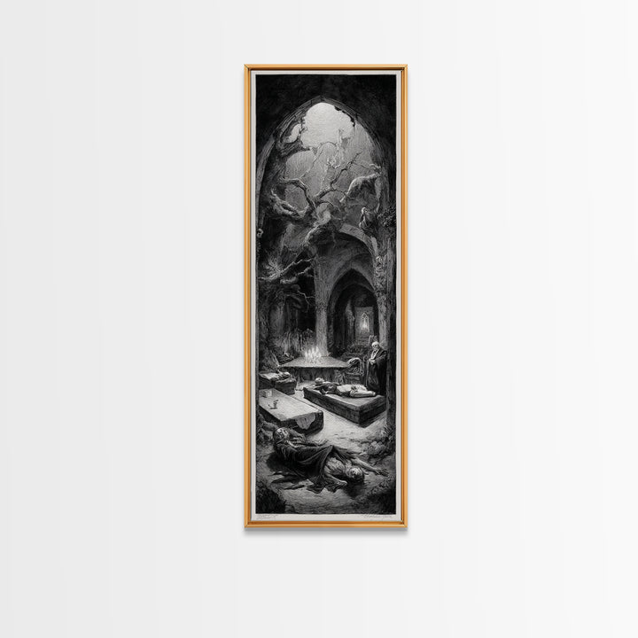 The Forgotten Crypt, Expressionist Nightmare Art, Tall Narrow Wall Art, Dark Halloween Decor, Framed Canvas Print, Halloween Wall Art
