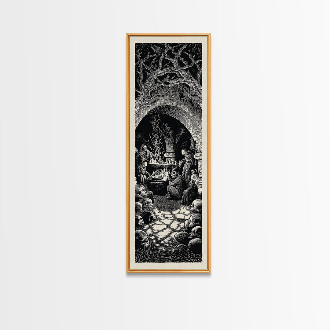 The Forgotten Crypt, Macabre Folk Print Art, Tall Narrow Wall Art, Gothic Horror Wall Art, Framed Canvas Print