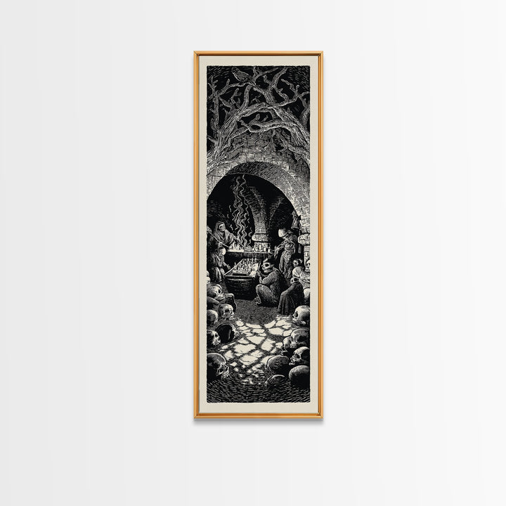 The Forgotten Crypt, Macabre Folk Print Art, Tall Narrow Wall Art, Gothic Horror Wall Art, Framed Canvas Print