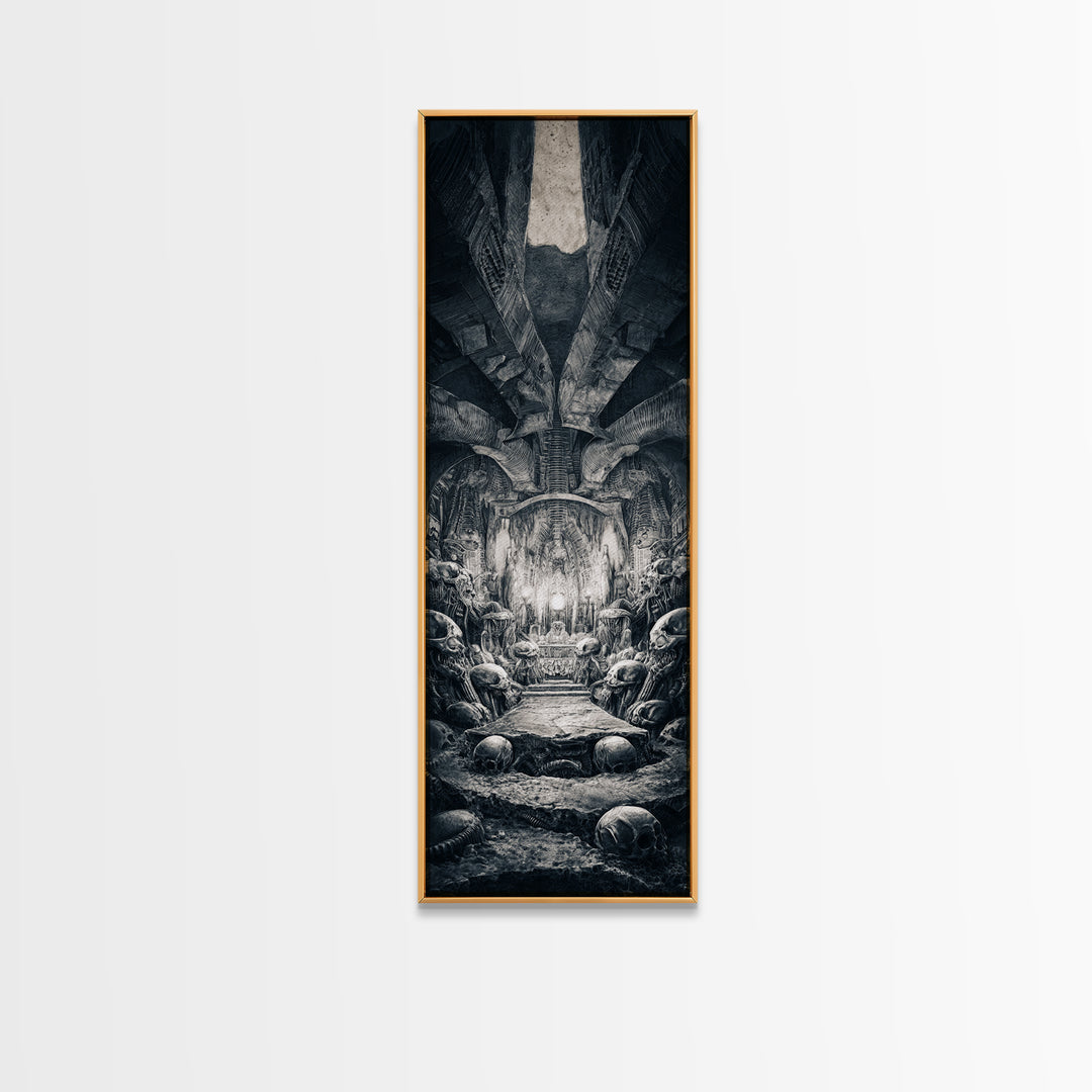 The Forgotten Crypt, Biomechanical Horror Art, Tall Narrow Wall Art, Gothic Horror Wall Art, Framed Canvas Print, Halloween Wall Art