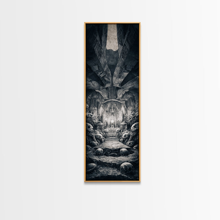 The Forgotten Crypt, Biomechanical Horror Art, Tall Narrow Wall Art, Gothic Horror Wall Art, Framed Canvas Print, Halloween Wall Art