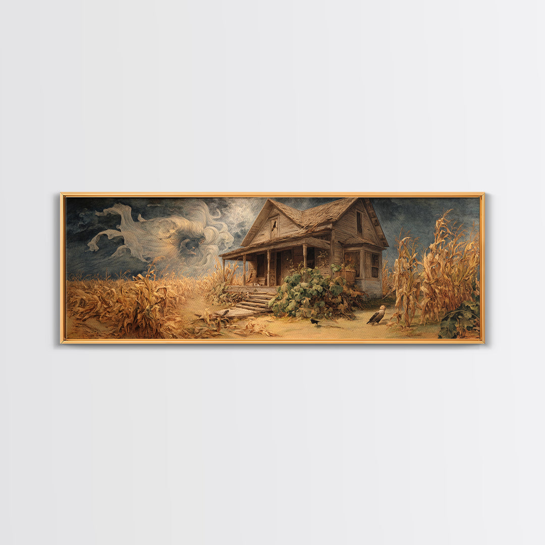 The Possessed Farmhouse, Dark Renaissance Art, Extra Wide Wall Art, Gothic Horror Wall Art, Canvas Print, Halloween Wall Art