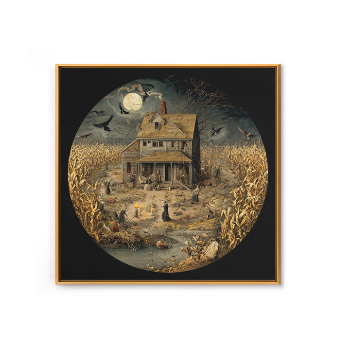 The Possessed Farmhouse, Danse Macabre Art, Square Wall Art, Dark Fantasy Wall Art, Canvas Print, Halloween Wall Art