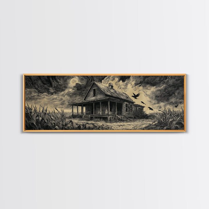 The Possessed Farmhouse, Visionary Gothic Art, Extra Wide Wall Art, Dark Halloween Decor, Canvas Print, Halloween Wall Art