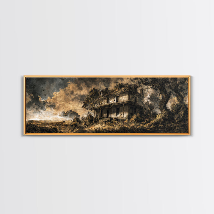 The Possessed Farmhouse, Ornate Symbolist Art, Extra Wide Wall Art, Dark Halloween Decor, Canvas Print, Halloween Wall Art