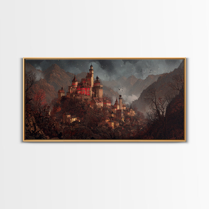 The Vampire Castle, Northern Renaissance Horror, Wide Panoramic Art, Gothic Horror Wall Art, Canvas Print, Halloween Wall Art