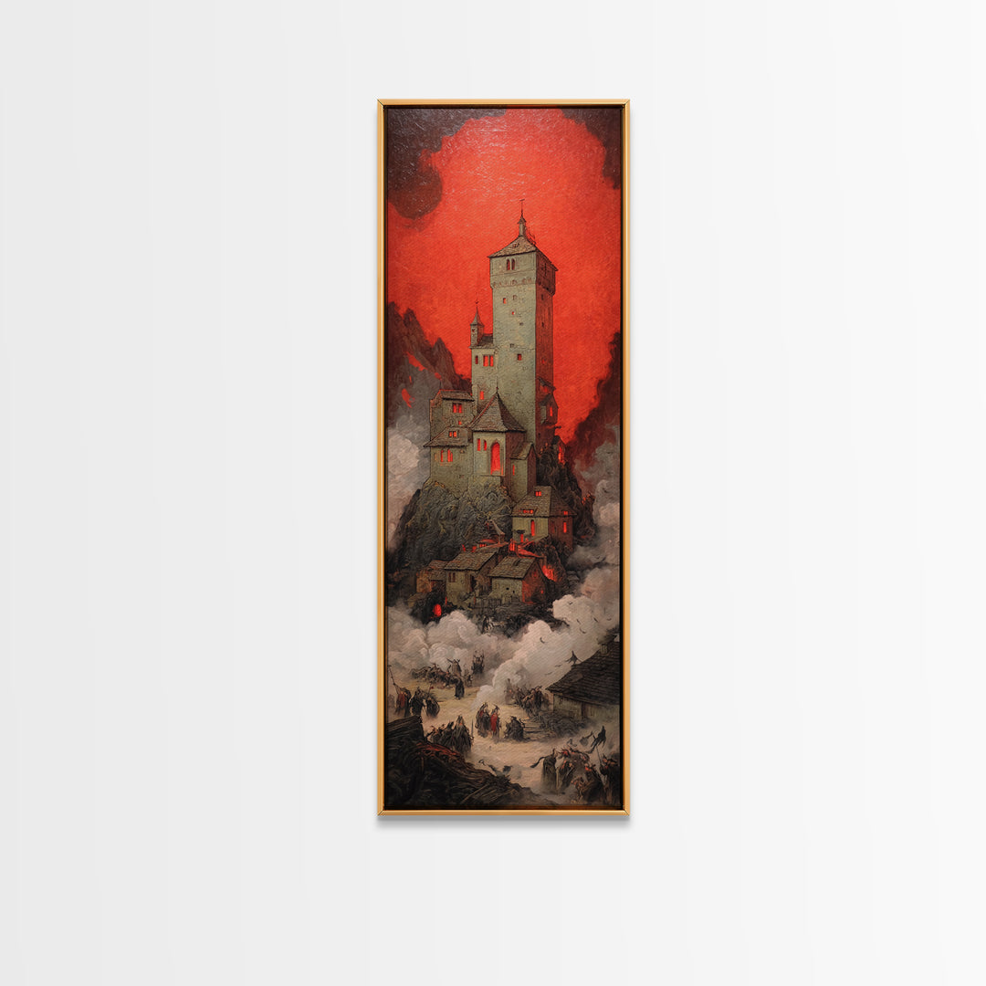 The Vampire Castle, Dark Renaissance Art, Tall Narrow Wall Art, Gothic Horror Wall Art, Framed Canvas Print, Halloween Wall Art