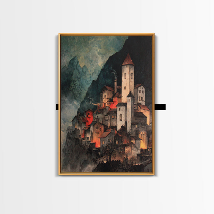 The Vampire Castle, Danse Macabre Art, Vertical Wall Art, Gothic Horror Wall Art, Framed Canvas Print, Halloween Decor