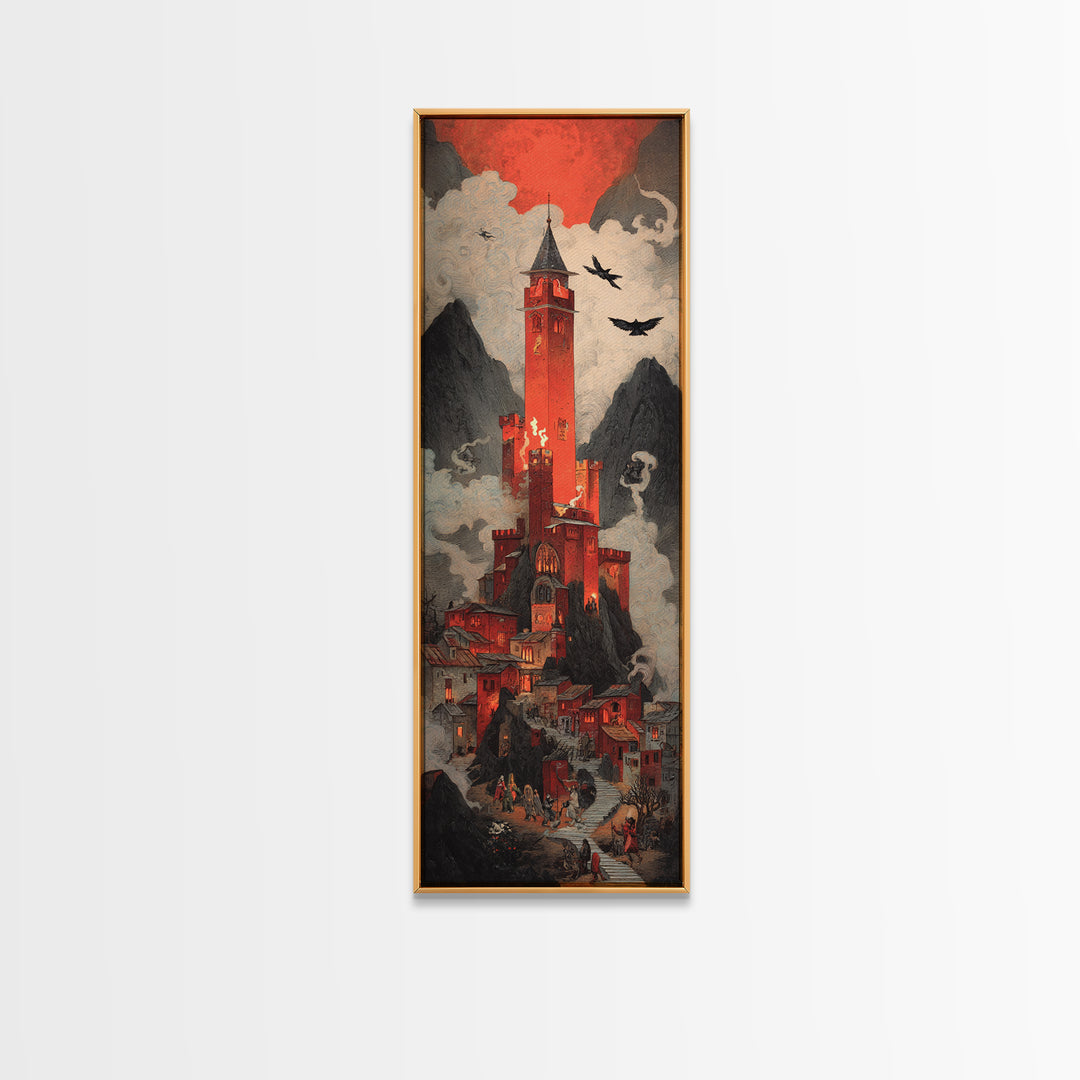The Vampire Castle, Visionary Gothic Art, Tall Narrow Wall Art, Macabre Wall Art, Canvas Print, Halloween Wall Art