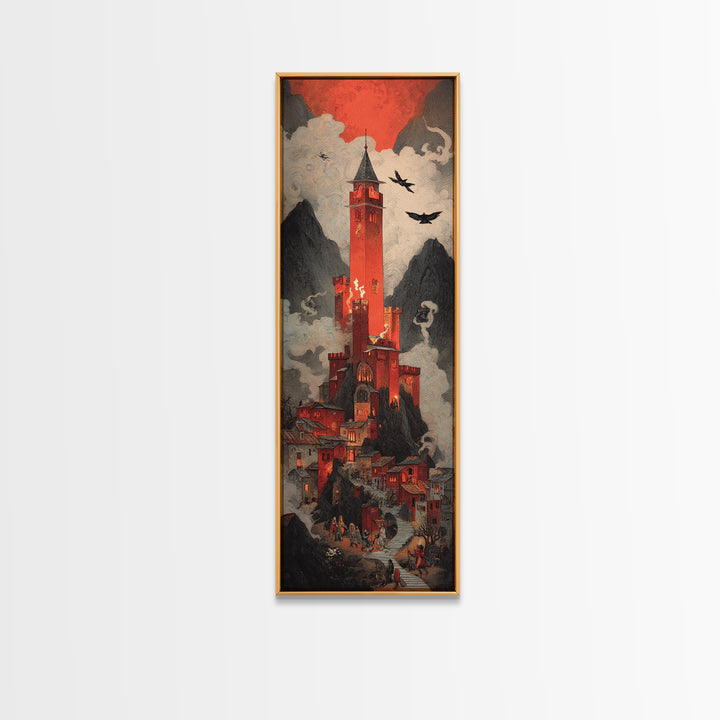 The Vampire Castle, Visionary Gothic Art, Tall Narrow Wall Art, Macabre Wall Art, Canvas Print, Halloween Wall Art