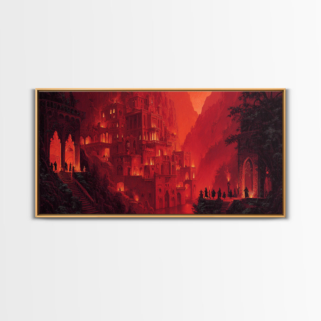The Vampire Castle, Apocalyptic Romantic Art, Wide Panoramic Art, Dark Halloween Decor, Canvas Print, Halloween Wall Art, Horror Wall Art