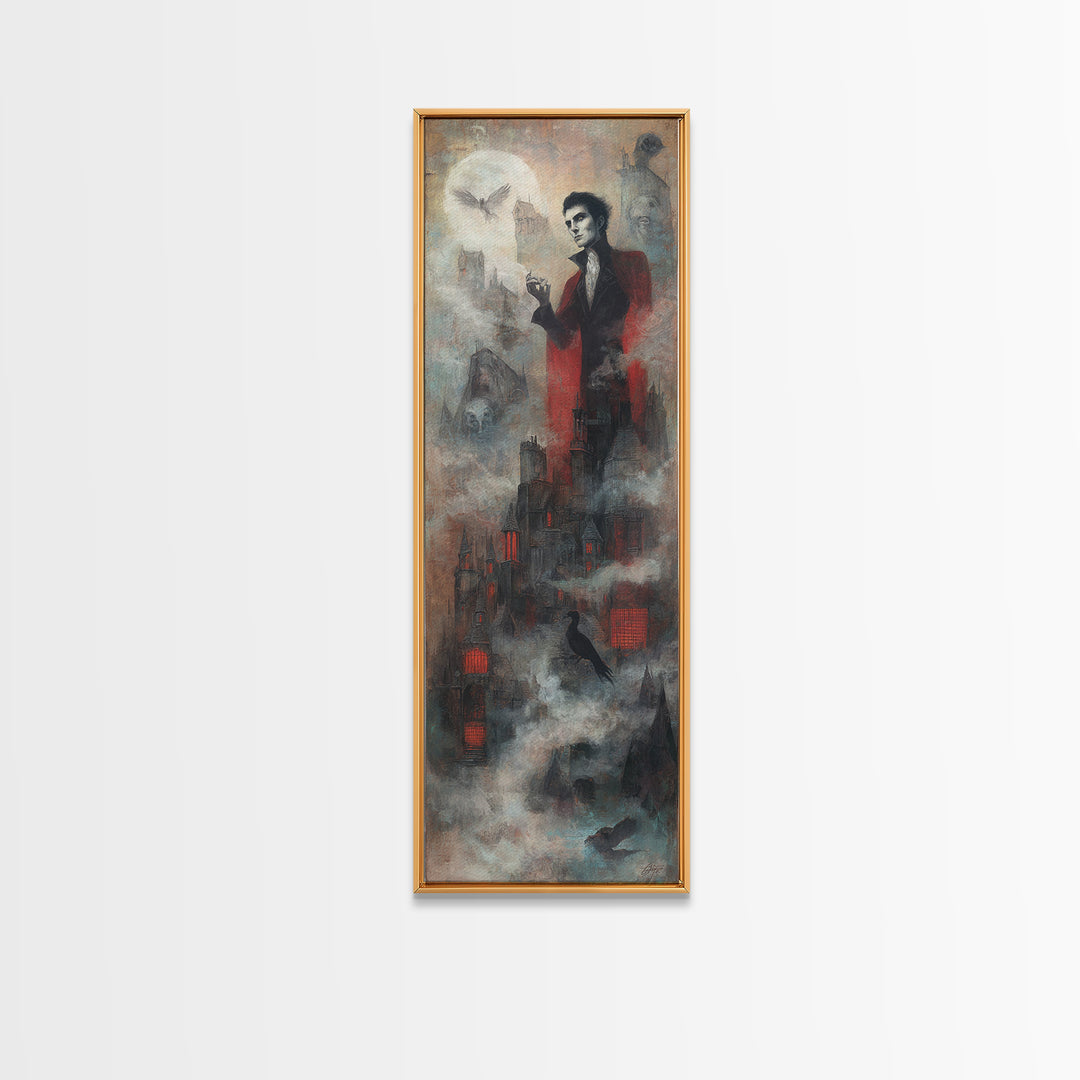 The Vampire Castle, Symbolist Dream Art, Tall Narrow Wall Art, Macabre Wall Art, Canvas Print, Halloween Wall Art, Dark Fantasy Art