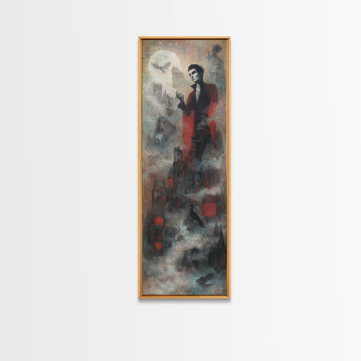 The Vampire Castle, Symbolist Dream Art, Tall Narrow Wall Art, Macabre Wall Art, Canvas Print, Halloween Wall Art, Dark Fantasy Art