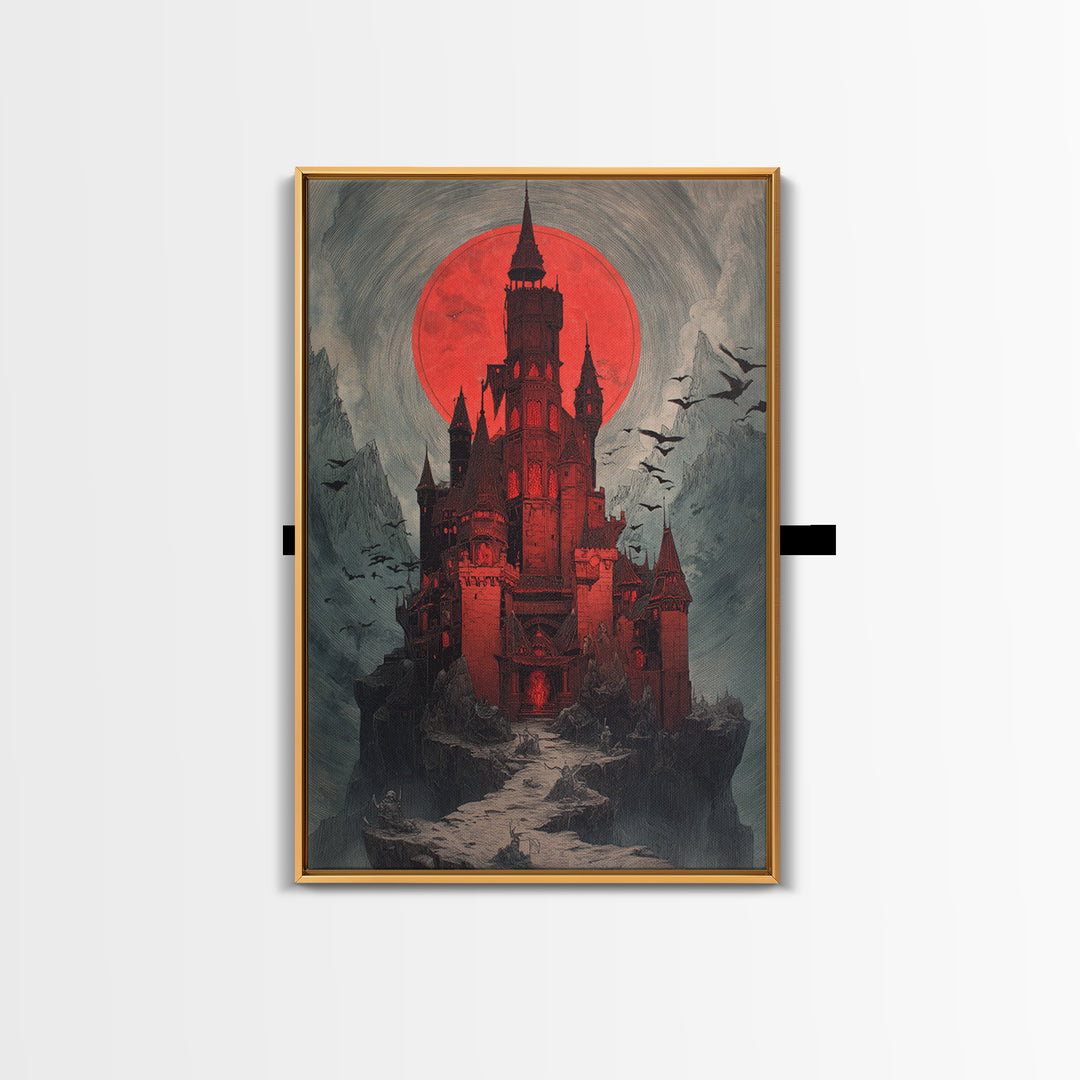 The Vampire Castle, Decadent Gothic Art, Vertical Wall Art, Dark Fantasy Wall Art, Framed Canvas Print, Halloween Wall Art