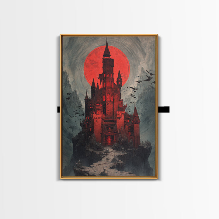 The Vampire Castle, Decadent Gothic Art, Vertical Wall Art, Dark Fantasy Wall Art, Framed Canvas Print, Halloween Wall Art