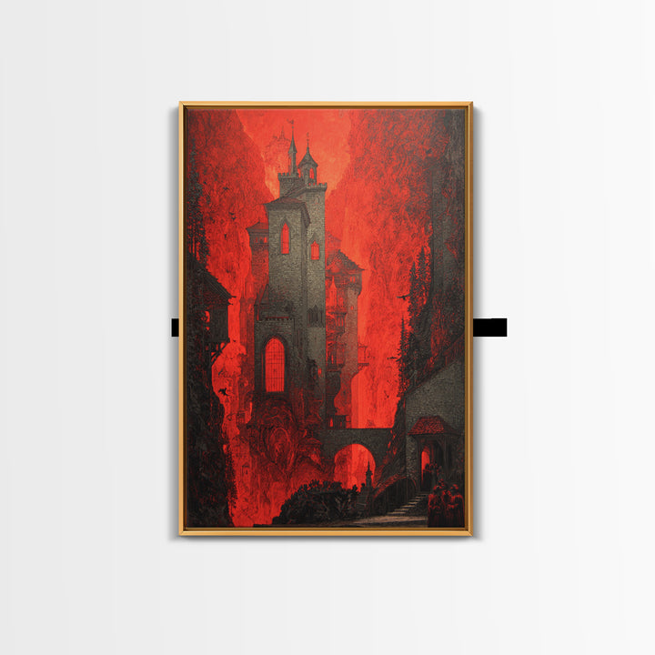 The Vampire Castle, Dark Symbolist Art, Vertical Wall Art, Dark Halloween Decor, Canvas Print, Halloween Wall Art, Horror Wall Art