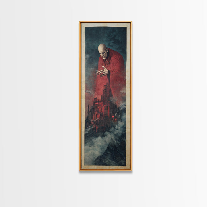 The Vampire Castle, Symbolist Etching Art, Tall Narrow Wall Art, Gothic Horror Wall Art, Framed Canvas Print, Halloween Wall Art