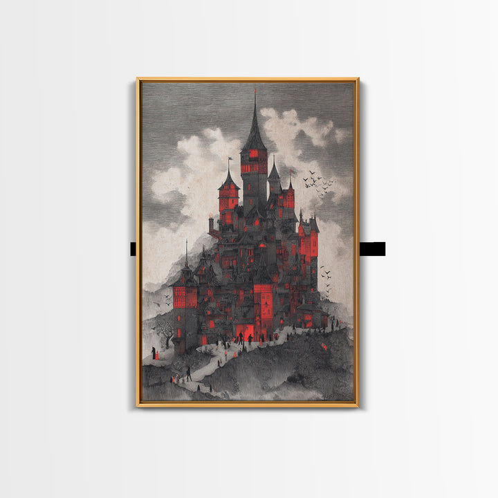 The Vampire Castle, Victorian Macabre Art, Vertical Wall Art, Gothic Horror Wall Art, Framed Canvas Print, Halloween Wall Art