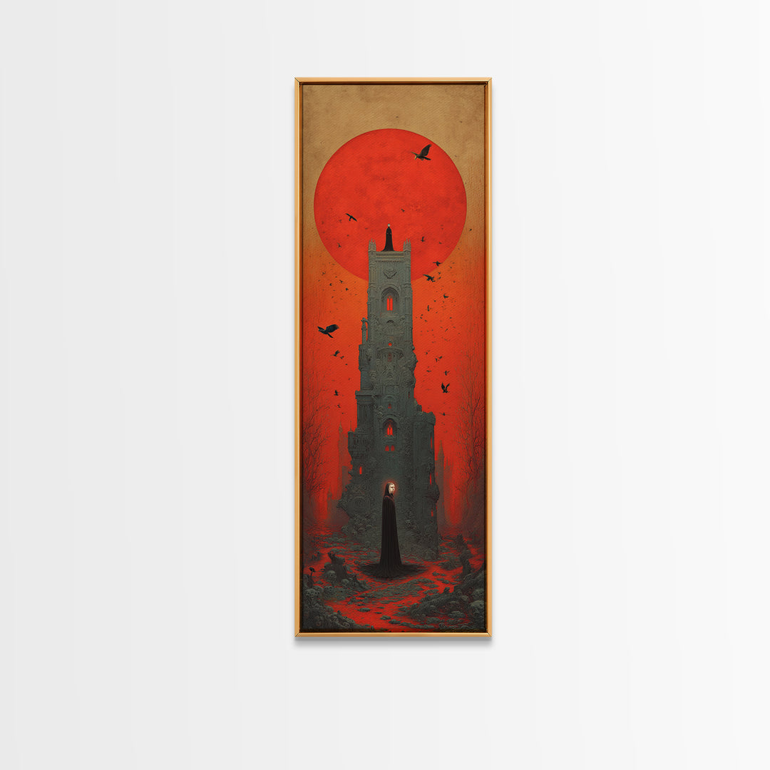 The Vampire Castle, Surreal Apocalyptic Art, Tall Narrow Wall Art, Dark Fantasy Wall Art, Canvas Print, Halloween Wall Art