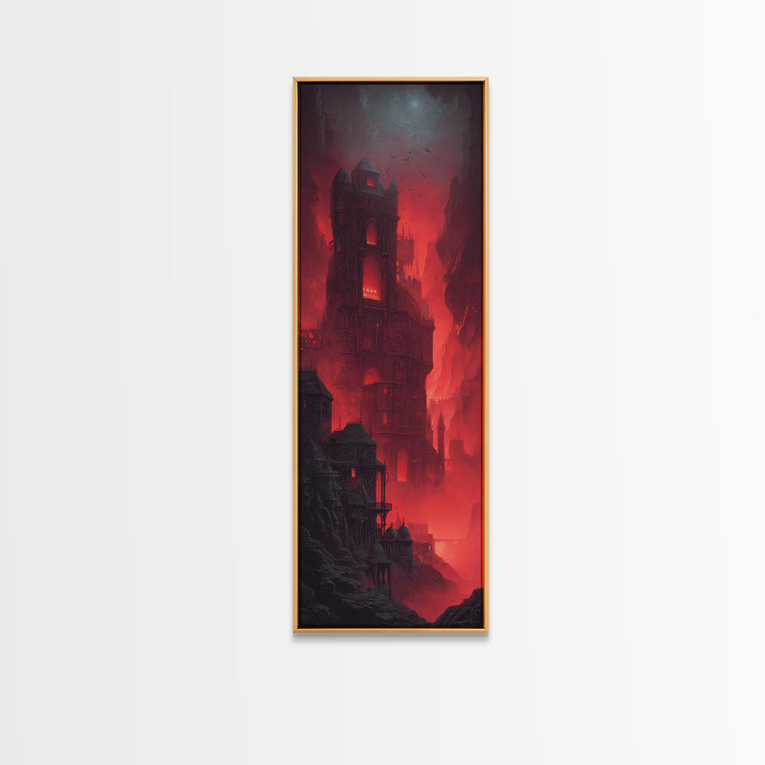 The Vampire Castle, Biomechanical Horror Art, Tall Narrow Wall Art, Gothic Horror Wall Art, Framed Canvas Print, Halloween Wall Art