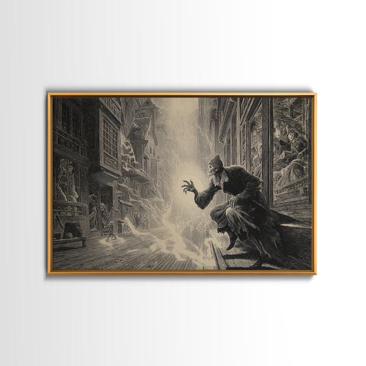 The Ghost Town Main Street, Gothic Engraving Art, Landscape Wall Art, Macabre Wall Art, Canvas Print, Halloween Wall Art