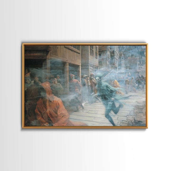 The Ghost Town Main Street, Medieval Grotesque Art, Landscape Wall Art, Gothic Horror Wall Art, Framed Canvas Print