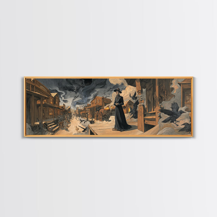 The Ghost Town Main Street, Dark Renaissance Art, Extra Wide Wall Art, Dark Fantasy Wall Art, Framed Canvas Print