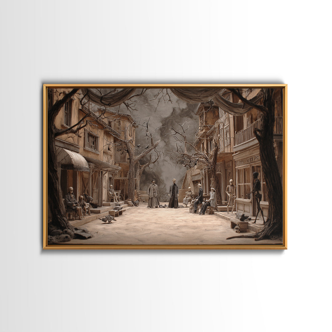 The Ghost Town Main Street, Danse Macabre Art, Landscape Wall Art, Macabre Wall Art, Canvas Print, Halloween Wall Art