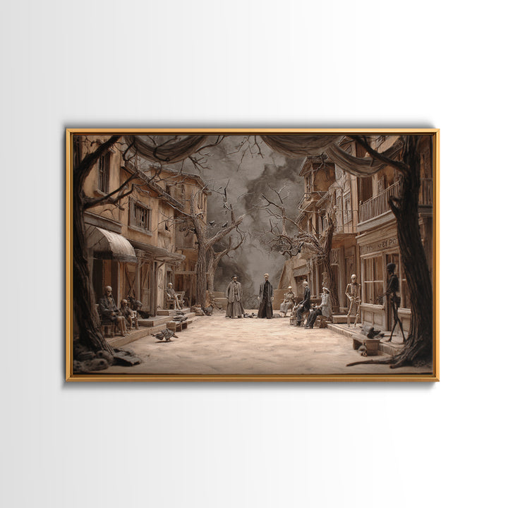 The Ghost Town Main Street, Danse Macabre Art, Landscape Wall Art, Macabre Wall Art, Canvas Print, Halloween Wall Art