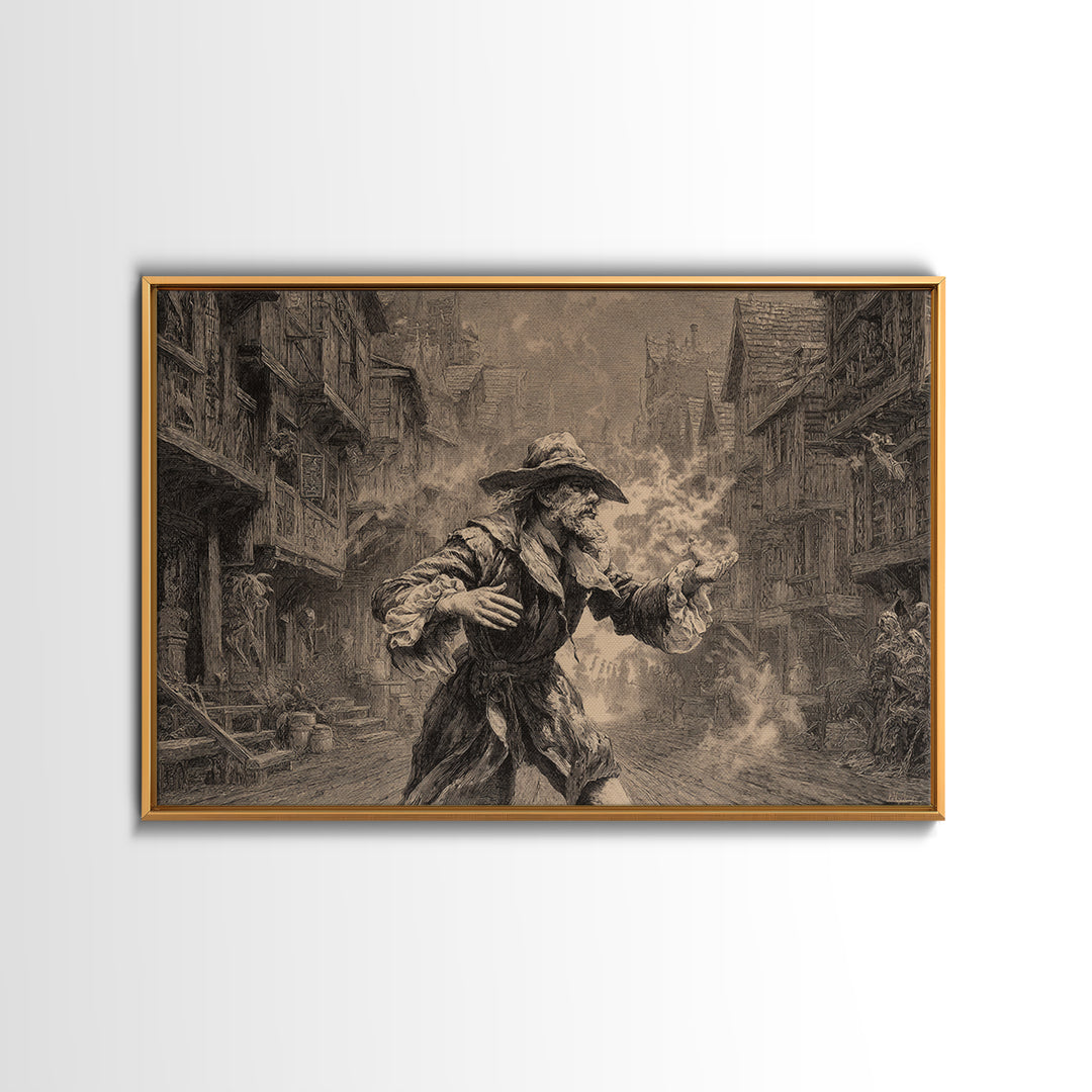 The Ghost Town Main Street, Baroque Witchcraft Art, Landscape Wall Art, Dark Halloween Decor, Canvas Print, Halloween Wall Art