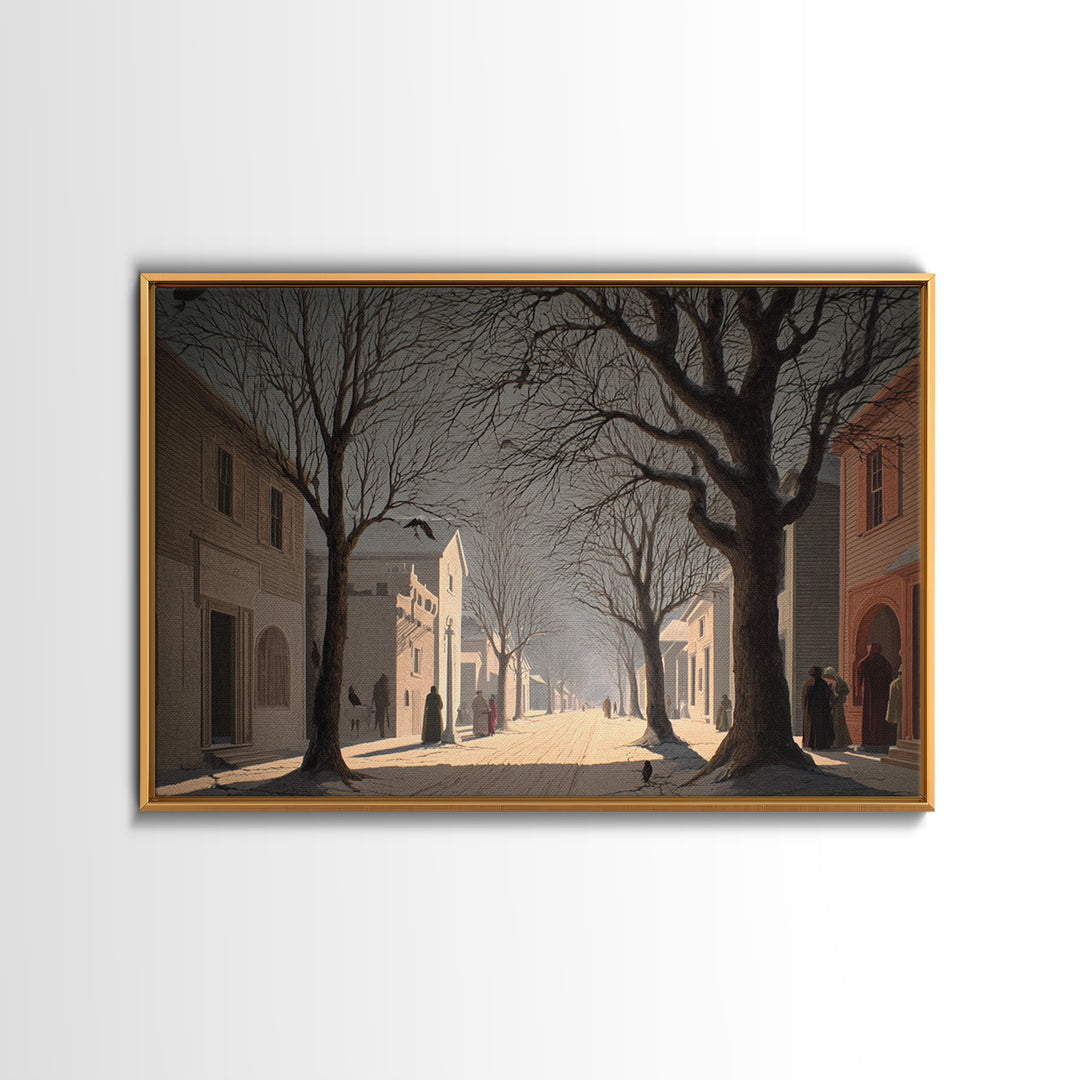 The Ghost Town Main Street, Romantic Gothic Landscape, Landscape Wall Art, Dark Halloween Decor, Canvas Print, Halloween Wall Art
