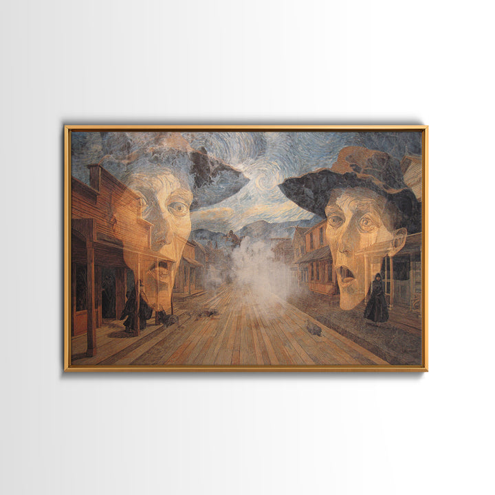 The Ghost Town Main Street, Expressionist Gothic Art, Landscape Wall Art, Dark Halloween Decor, Canvas Print, Halloween Wall Art
