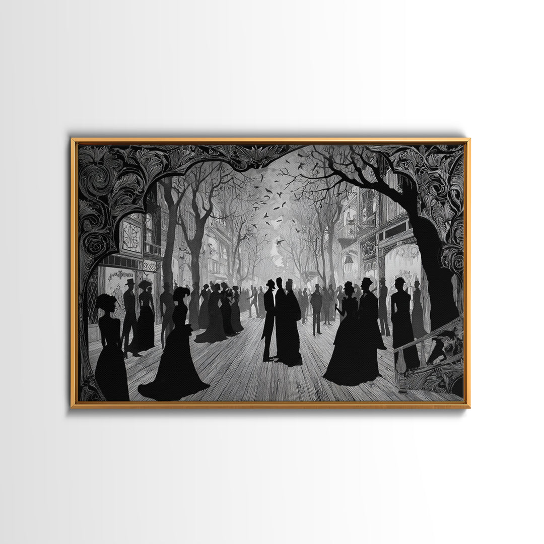 The Ghost Town Main Street, Decadent Line Art, Landscape Wall Art, Dark Fantasy Wall Art, Canvas Print, Halloween Wall Art