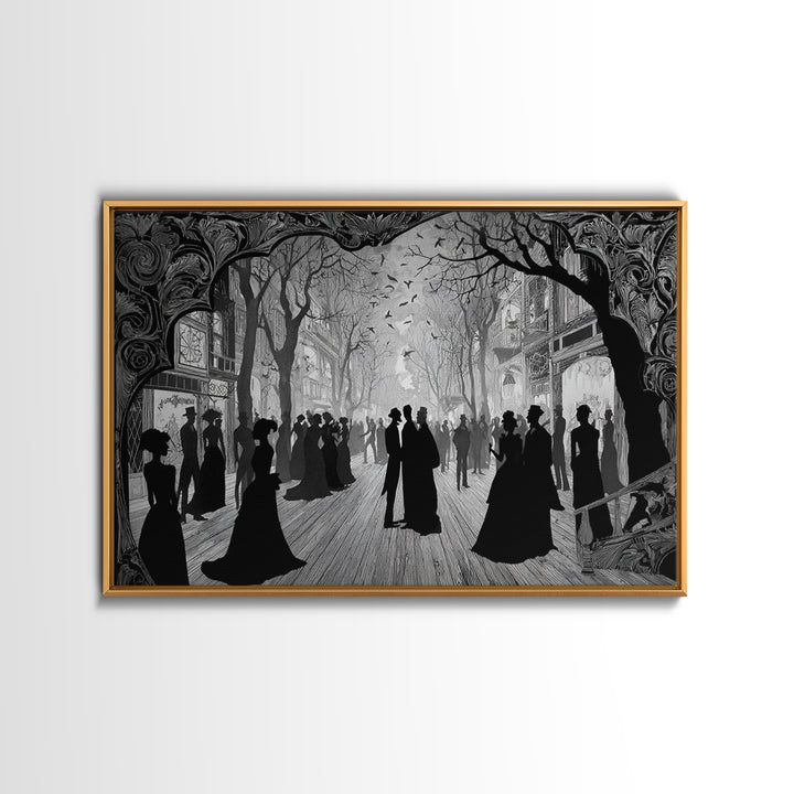 The Ghost Town Main Street, Decadent Line Art, Landscape Wall Art, Dark Fantasy Wall Art, Canvas Print, Halloween Wall Art