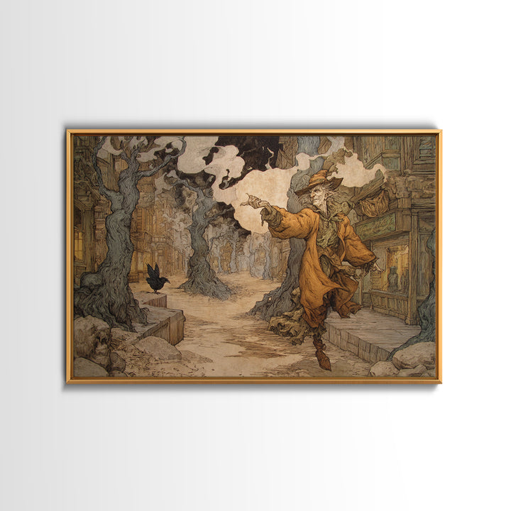The Ghost Town Main Street, Gothic Storybook Art, Landscape Wall Art, Dark Fantasy Wall Art, Framed Canvas Print, Halloween Wall Art